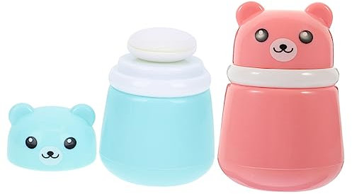 WATIIFUFU Puderquaste 2 Stück Mit Kasten Cartoon Bär Design Kunststoffgehäuse Puff Behälter Für Babypuder Tragbar Für Kinder Und Erwachsene