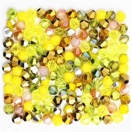 U Pick Colors Doppelkegel-Perlen, facettierte Kristallperlen, Glasperlen, lose Abstandshalter für DIY-Schmuckherstellung, 4 mm, 200 Stück (Gelb, mehrfarbig)