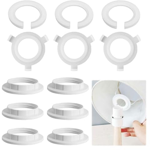 12Pack 6 PCS E27 to E14 Lampshade Reducer Ring and 6 PCS E14 Lampshade Reducer Rings,White Lamp Shade Reducer Ring,Plastic Light Fitting Parts E14 Light Shade Adapter Rings for Desk and Ceiling Lamps