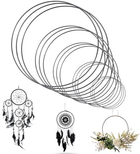 Metallringe zum Basteln,15 Stück Metall Makramee Reifen 5 Größen Metallring Schwarz Traumfänger Ringefür die Herstellung Hochzeit Kranz Dekor Traumfänger (10,15,20,25&30cm)