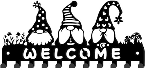 SUPERDANT Porte Clef Mural Gnomes Bienvenue Décoratif 11 Crochets Accroche Clef Mural Organisateur Porte Clé Mural Crochets Nain Décor de Cuisine Range Clef Mural 25x11.5cm