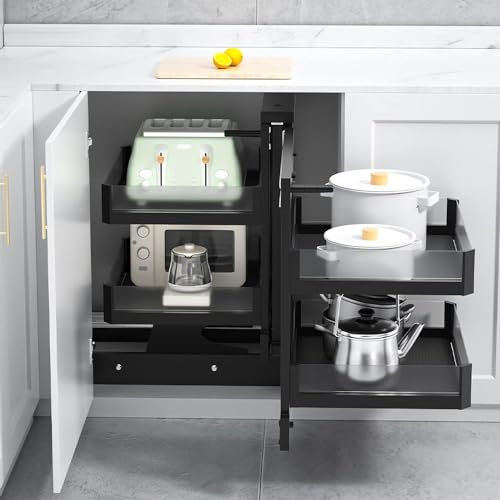 Robuster Küchenschrank, Eckschrank, ausziehbarer Nizer mit 4 Körben, Regal, ausziehbarer Aufbewahrung, Topf, Geschirrregal für Zuhause, Küche