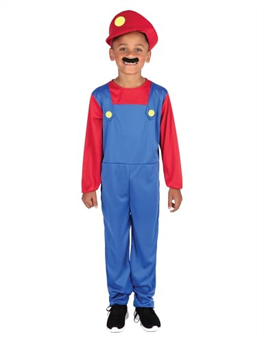 Rubies Klempner Kostüm für Jungen und Mädchen, Overall mit Mütze und Schnurrbart, Rot und Blau, offizielles Lizenzprodukt, Bros, Brothers, Plumber Brothers für Karneval, Party und Geburtstag