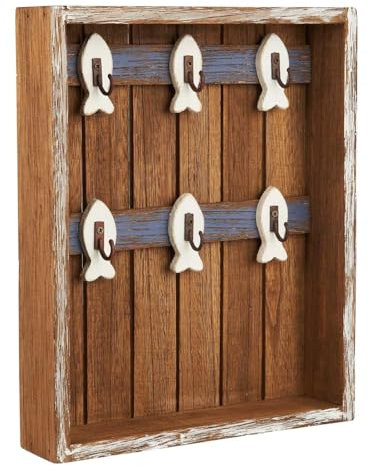 LS-LebenStil Vintage Holz Schlüsselkasten Grau Weiß 28x20cm mit 6 Haken Maritim Design by IB Laursen Schlüsselboard Schlüsselbrett Schlüsselbox Schlüsselanhänger