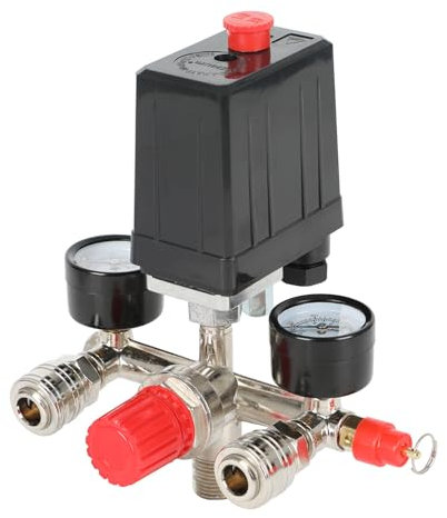 Druckschalter für Luftkompressor, 230 V Druckregler mit Druckschalter, Druckventilschalter mit 2 Messanzeigen von 0 bis 12 bar Außengewinde 1/2“ für Kompressor, Druckluft Kompressor