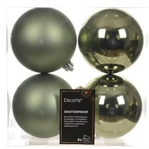 Chianese Palline di Natale verdi infrangibili 10 cm Kaemingk – Set da 4 sfere in plastica con finitura lucida e opaca, colore verde rosmarino, ideali per alberi natalizi