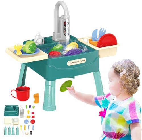 Wasserwunder - Spielküche Mit Magischem Wasserhahn, Kinderwaschbecken Mit Wasserhahn Für Kleine Köche, Kinderspielset Pretend Kitchen Sink Enthaltenem Küchenzubehör (Green)