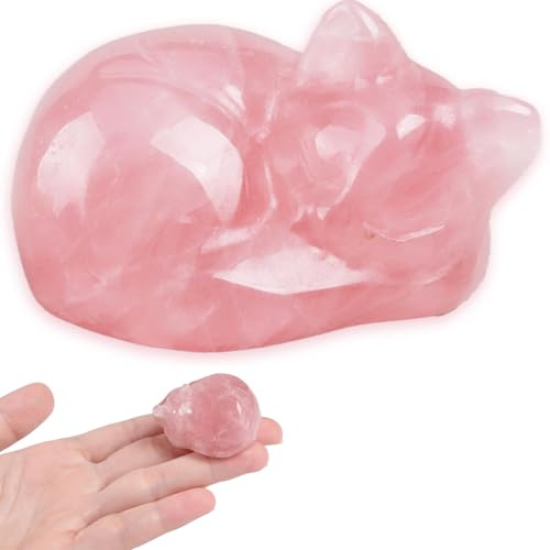 BOBOZHONG 1,5 Zoll Pink Kristall Katze Figur – Handgeschnitztes Glückskatze Dekor (Lucky Cat), Mini Katzenschlafstatue für Schreibtisch, Regal & Zimmersdekoration, Geschenk für Katzenliebhaber (Rosa)