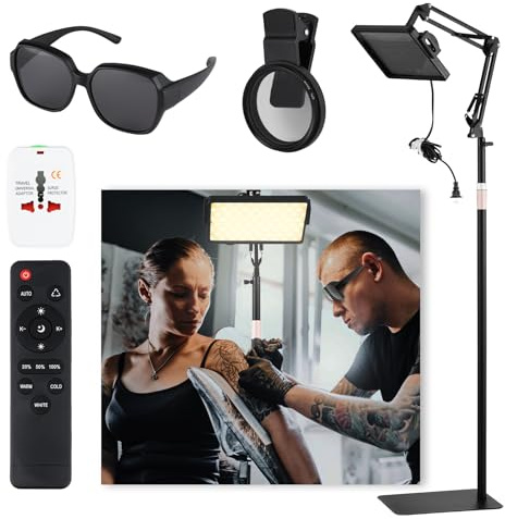 Goshoot Polarized LED Tattoo Work Light with Tattoo Vision Lenses | Extra Frame, for Eliminating Shadows, High Definition, Equipped with 360° Tattoo Lights Stand