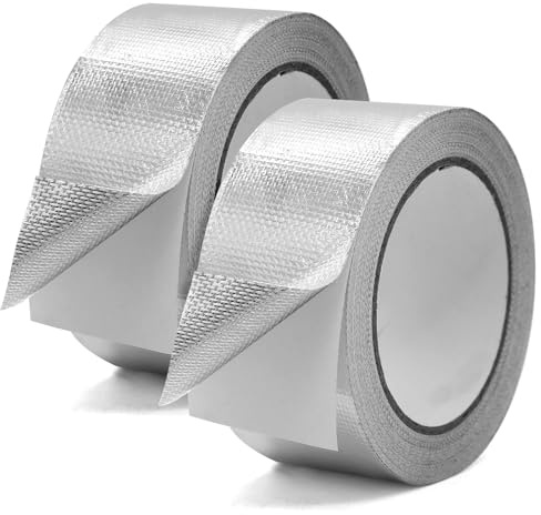 WYYFXY® Aluminiumband Klebeband, Aluminium Klebeband Hitzebeständig Glasfaser Alufolie Selbstklebend Hochtemperatur Wasserdichtes für Pipelines und Auto Verwendung 5cm × 20m (2 Stück)
