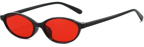 LJCZKA Retro Ovale Sonnenbrille für Damen, 90er Vintage Kleine Katzenaugen Sonnenbrille Mode Oval Brille Schmal Rahmen Schattierungen mit UV Schutz