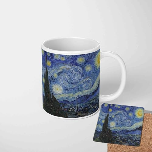 Van Gogh Starry Night Mug | Famous Painting Coffee Cup | Iconic Starry Sky Artwork | Ceramic Tea Mug for Home or Office | Gift for Art Lovers, Artists, Teachers, Coffee Drinkers, Classic Masterpiece