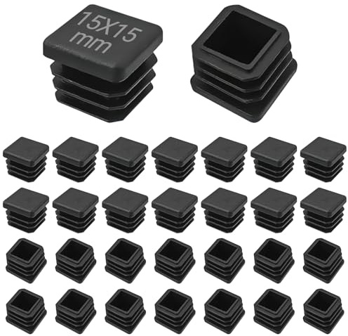 YFLeomry 15x15 mm Rectangle Bouchons à lamelles 30 PCS Bouchon de Tube Carré, Embout de Bouchon en Plastique Noir Carré, Embout Pied de Chaise pour Tubes Métalliques, Chaises, Tables et Étagères