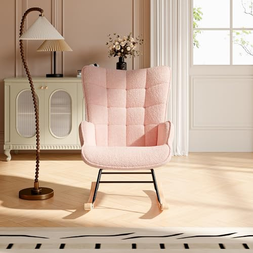 WSOFZMO Sedia a dondolo soggiorno, poltrona lounge con schienale alto, sedia da allattamento per la cameretta dei bambini, peluche (rosa)