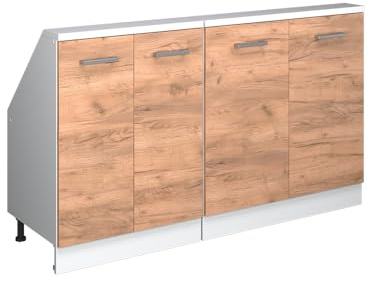 Vicco Küchenschrank für Dachschrägen R-Line, Goldkraft Eiche, 140 cm | 2 Module · Tiefe 46 cm · Höhenverstellbare Füße · 4 Türen · ✓ Frei kombinierbar