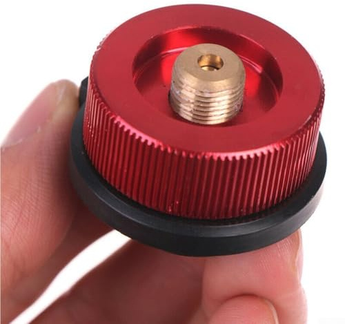 Eawfgtuw Butangas-Adapter aus Aluminiumlegierung und Kupfer, zum Umwandeln von langem Campingkocher in flachen Tank, Rot