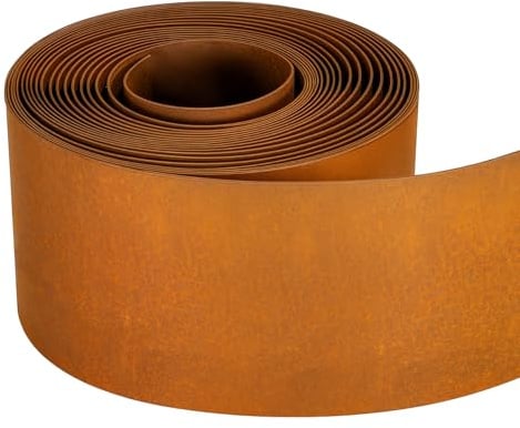 GROWNEER Rasenkante aus Cortenstahl 10 m - Beeteinfassung aus Metall 15 cm hoch - Einfache Montage - Beetumrandung mit Rost, 1 Paar Montagehandschuhe inklusive (10 m x 15 cm x 0.3 mm)