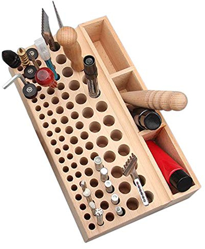 BZYFJB Leder Werkzeughalter Tischplatte, Werkzeugständer Holz Lederhandwerk, Werkzeug Organizer Handarbeiten, Stabile Basis, Glatte Kanten, 98 Löcher, Elegantes Design für Bastelzimmer & Werkstatt