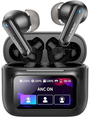 TOZO Hybrid Active Noise Cancelling Earbuds with Smart Touch Screen, Local MP3 Playback, 38dB ANC Wireless Earbuds, 4 Mic ENC, Deep Bass, 38H, IPX8, Bluetooth 5.4 Ear Buds for Travel Work Calls