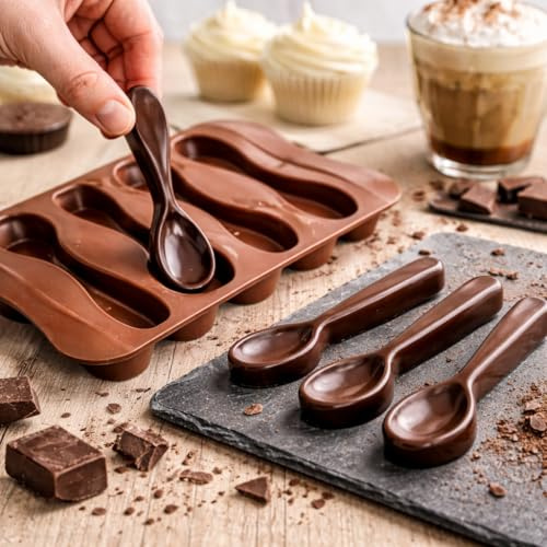 3D Chocolate Spoon Silicone Chocolate Mould - 6 Cavities - Dessert, Candy, Soap and Candles - Reusable and Easy to Clean