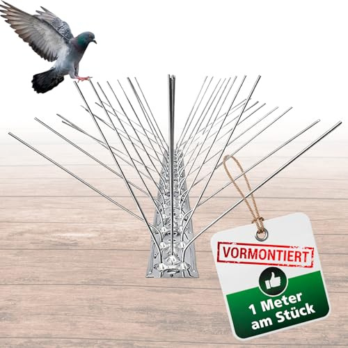 PRIOstahl Taubenabwehr Vogelabwehr 5-reihig 1 Meter (1 x 100cm) vormontierte & einsatzbereite Spikes - Profi Vogelschreck für Tauben & kleine Vögel an Balkon Dach wetterbeständig aus Edelstahl V2A
