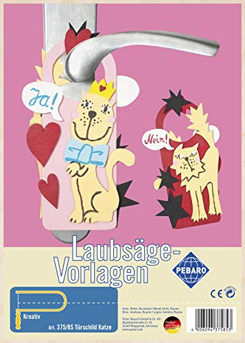 Pebaro 375/8S Laubsägevorlage Türschild Katze, 3mm Sperrholz DIN A 4, Motiv vorgedruckt, aussägen mit Laubsägebogen, basteln, anmalen, fertig, Laubsägen, Basteln mit Holz, Geschenkidee
