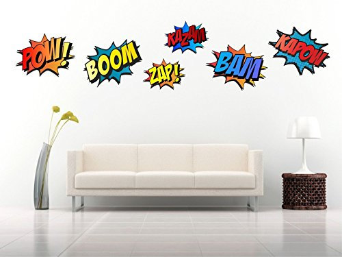 Kapow Boom Zap Bam Sticker mural Motif super-héros Taille M Hauteur totale 70 cm
