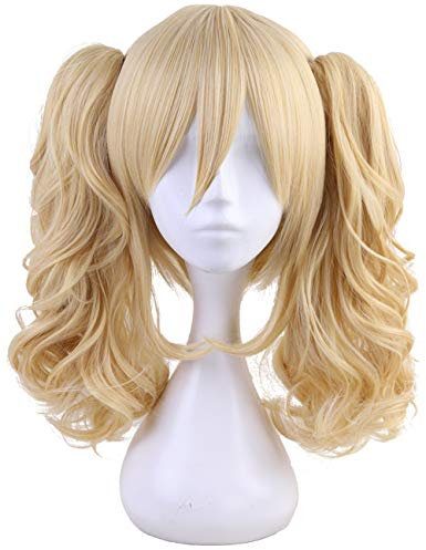 Morvally Kurze gerade blonde Bob-Winge mit zwei Jaw Claws Ponytail Haar für Cosplay, Halloween-Kostüm
