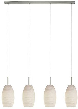EGLO Pendellampe Batista 3, 4 flammige Hängelampe, Pendelleuchte aus Stahl, Farbe: Nickel-matt, Glas: Wischtechnik, weiß, Fassung: E27