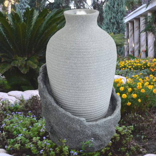 Gartenbrunnen Brunnen Zierbrunnen Zimmerbrunnen Brunnen mit LED-Licht 230V Wasserfall Wasserspiel für Garten, Gartenteich, Terrasse, Teich, Balkon Sehr Dekorativ