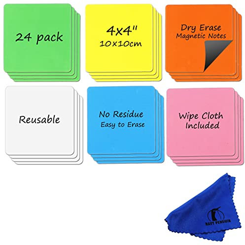 Kühlschrank Scrum Magnete Beschreibbar - 24 Stück - 10x10cm Whiteboard Magnetische Etiketten Magnetstreifen - Kleine Magnetsschilder zum Beschriften für Zuhause, Büro, Kanban und Schule