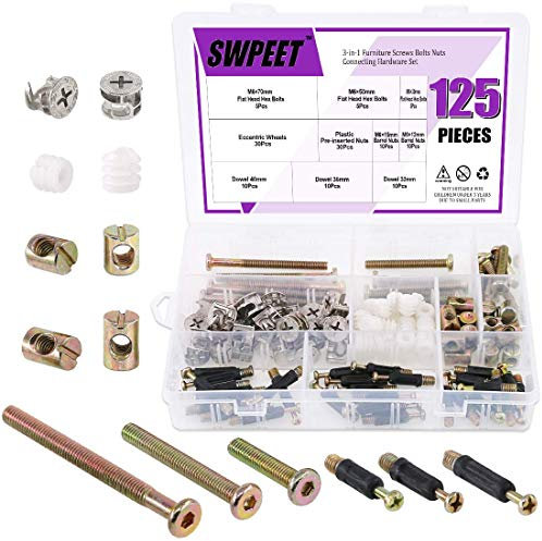 125 PCS 3 - en - 1 meubles panier matériel vis raccord Kit, accessoires de came avec goujons 3 - en - 1 matériel connecteur meubles connexion latérale pré - insertion écrou Vis excentrique