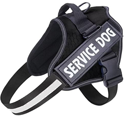 Belababy Soft No Pull Dog Harness Large, Adjustable Assistance Service Dog Vest with Safety Buckle, Reflective Breathable Outdoor Training Dog Harness（Black）