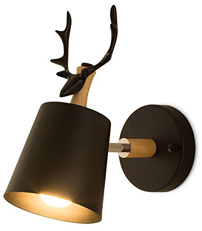 Kreativ Wandleuchte Moderne Wandlampe Einfach Kerze Wandleuchte Eisen E27 Base Hirschkopf Nordischen Stil Art Deco für Schlafzimmer, Wohnzimmer, Kinderzimmer, Restaurant, Flur, Treppen (Schwarz)