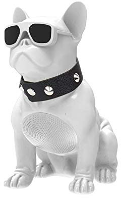 Zhenwo Haut-Parleur Bluetooth Intelligent Surdimensionné Bulldog Pleine De Chiens Haut-Parleurs Résistant À Écharde Hundekopf Portable,Blanc