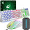 Gaming Tastatur und Maus und Adapter, QWERTY Italienisches Layout Tastatur in Regenbogenfarben Hintergrundbeleuchtung, 2400 DPI Maus, Mauspad, USB-Kabel, Kompatibel mit PS3/4 Xbox-Switch, Weiß