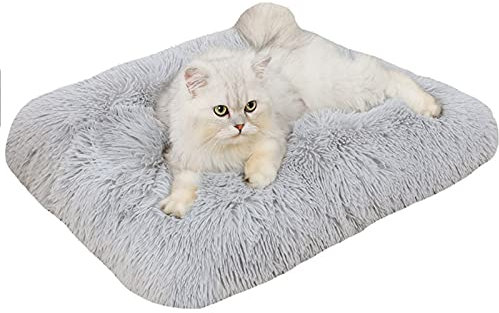 Cama calmante para perros y gatos, colchón ortopédico para perros, cama extraíble y lavable, antideslizante, para perros grandes, medianos y pequeños, gatos, cachorros (50 x 35 x 3 cm, gris)