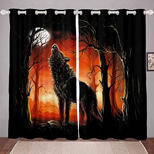 LKCD Vorhänge Für Kinderzimmer Jungen - Wolf Schneeflocke Wildtier Stil 140X160Cm 2 Stück Kinderzimmervorhänge Mit Ösen, Verdunkelungsvorhang Für Kinderzimmer