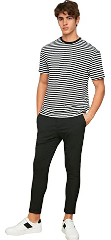 Trendyol Herren Black Male Beli Tires Slim Fit Pants, Schwarz, S EU