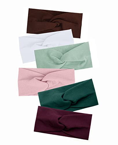 Damen Stirnbänder Elastisch Stirnband Breit Verdreht für Mädchen Haarbänder Sport Yoga Haar Zubehör 6 Stück
