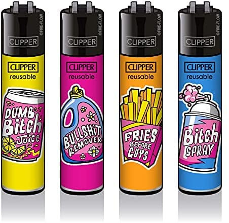Clipper® 4er Set Girly Slogan Lighter Flints Feuerzeug Schlüsselanhänger Flaschenöffner