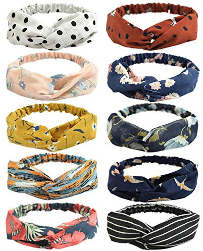 DRESHOW 10 Stück Damen Boho Stirnbänder Kopfband Haarband Elastische Weiche Stirnband Niedlich Haarschmuck