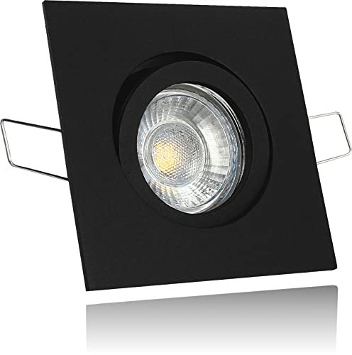LEDFULL® Premium LED Einbaustrahler 230V Dimmbar GU10 Spot Tageslicht 5W - Hell & Sparsam/Deckenstrahler Schwarz eckig schwenkbar / 50W Strahler Ersatz