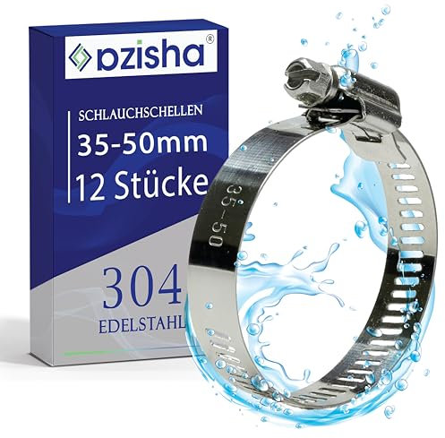 AZISHA Fascette Metalliche Stringitubo 35-50mm 12 Pezzi - 304 Fascette Stringitubo Inox - Regolabile Fascette Acciaio – W4 Fascetta Metallo Per Tubi Piscina,Giardino,Gas,Lavatrice,Auto E Acqua