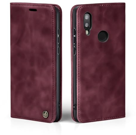 LBH Handyhülle für Huawei P20 Lite in Weinrot mit Karten- und Geldfach Smartphone Hülle mit Standfunktion Flip Case Schutzhülle Magnetverschluss Vintage