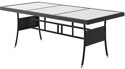 Casaria® Polyrattan Gartentisch 190x90x75 cm mit Milch-Glasplatte Wetterfest Höhenverstellbar UV-beständig Garten Terrasse Innen Möbel Esstisch Schwarz