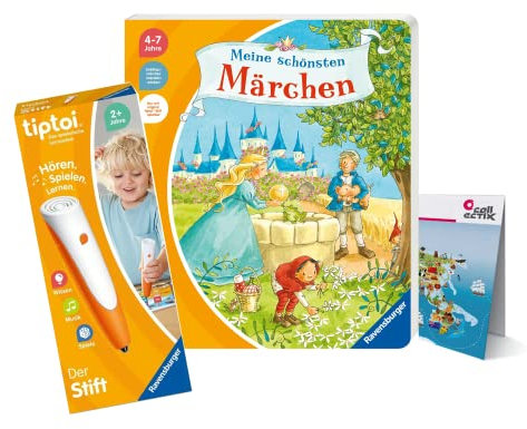 Ravensburger tiptoi Set: Meine schönsten Märchen (Kinderbuch) + 00110 tiptoi Der Stift + Kinder-Weltkarte, Lernspielzeug für Kinder