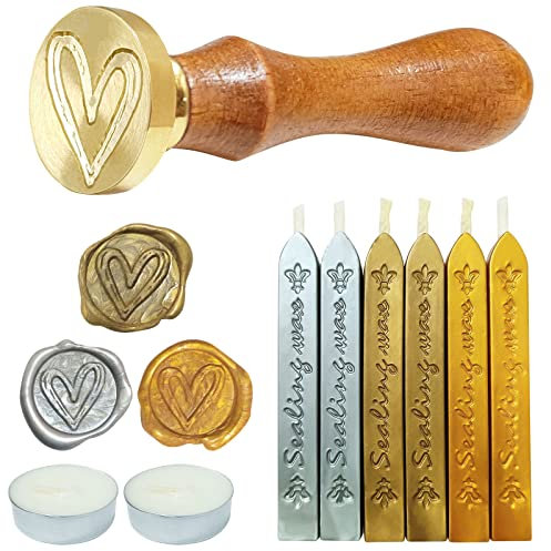9-teiliges Set Retro Siegelwachs, Siegelwachsstäbe mit Dochten und Wachssiegel Stempel, wachssiegel für Vintage Siegellack Stempel Brief,Einladungen,Geschenk,Paket (Gold/Silber/Antikmessing)