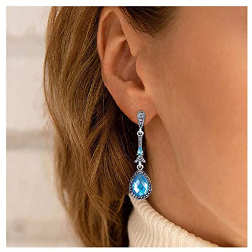 Allereya Vintage Lágrima Azul Cristal Gota Pendientes Rhinestone Celestita Stud Pendientes Topacio Azul Cuelgan Pendientes Zafiro Azul Cz Boda Pendientes De Novia Joyas Para Mujeres Y Niñas