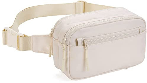 Telena Bauchtasche Damen Gürteltasche Herren, Sport Mode Hüfttaschen Frauen Brustbeutel Klein Umhängetasche Canvas Crossbody Bag mit verstellbarem Riemen,Beige